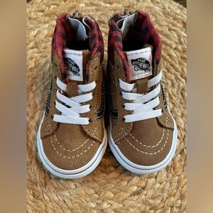Vans Sk8-Hi Zip MTE-1 Plaid Brown and Black Toddler Shoes NWOT